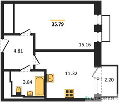 Планировка однокомнатной(квартира) площадью 35.79 квадратных метров в “ЖК Рублевский Квартал”