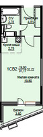 Планировка студии(квартира) площадью 32.5 квадратных метров в “ЖК Соболевка”