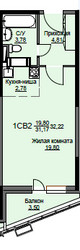 Планировка студии(квартира) площадью 32.5 квадратных метров в ЖК “ЖК Соболевка”