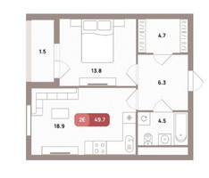Планировка двухкомнатной(квартира) площадью 49.7 квадратных метров в “ЖК Проспект 39”