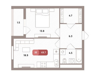 Планировка двухкомнатной(квартира) площадью 49.7 квадратных метров в ЖК “ЖК Проспект 39”