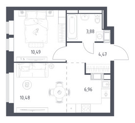Планировка однокомнатной(квартира) площадью 36.28 квадратных метров в ЖК “ЖК Большое Путилково”