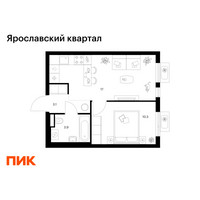 Планировка однокомнатной(квартира) площадью 34.3 квадратных метров в “Ярославский квартал”