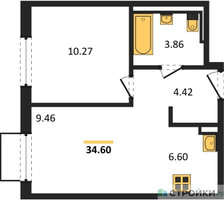 Планировка однокомнатной(квартира) площадью 34.61 квадратных метров в “ЖК Мытищи Парк”