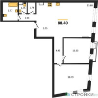 Планировка двухкомнатной(квартира) площадью 88.4 квадратных метров в “ЖК Эльйон”
