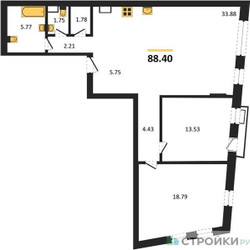 Планировка двухкомнатной(квартира) площадью 88.4 квадратных метров в ЖК “ЖК Эльйон”
