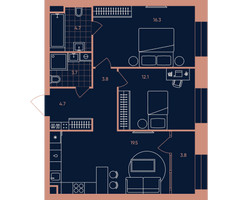 Планировка трехкомнатной(квартира) площадью 68.6 квадратных метров в “Квартал Эра”