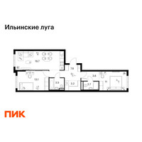 Планировка двухкомнатной(квартира) площадью 64.6 квадратных метров в “ЖК Ильинские луга”