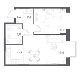 Планировка однокомнатной(квартира) площадью 40.81 квадратных метров в ЖК “ЖК Томилино Парк”
