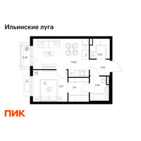 Планировка однокомнатной(квартира) площадью 36.86 квадратных метров в “ЖК Ильинские луга”
