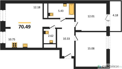 Планировка двухкомнатной(квартира) площадью 70.49 квадратных метров в ЖК “ЖК ВОСТОК II”
