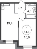 Планировка однокомнатной(квартира) площадью 44.6 квадратных метров в “ЖК Первый Московский”