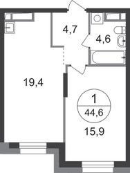 Планировка однокомнатной(квартира) площадью 44.6 квадратных метров в ЖК “ЖК Первый Московский”