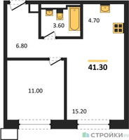 Планировка однокомнатной(апартаменты) площадью 41.3 квадратных метров в “ЖК Верейская 41”