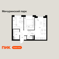 Планировка двухкомнатной(квартира) площадью 49.9 квадратных метров в “ЖК Мичуринский Парк”