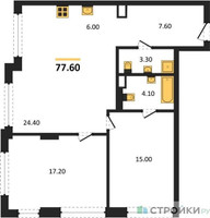 Планировка двухкомнатной(квартира) площадью 77.6 квадратных метров в “ЖК Мангазея в Богородском”