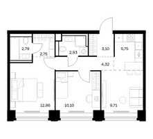 Планировка двухкомнатной(квартира) площадью 54.31 квадратных метров в “ЖК НОВА”