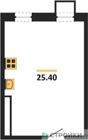 Планировка студии(апартаменты) площадью 25.6 квадратных метров в “ЖК Легендарный квартал на Ботаническом саду”