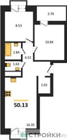 Планировка двухкомнатной(квартира) площадью 50.13 квадратных метров в “ЖК ВОСТОК II”