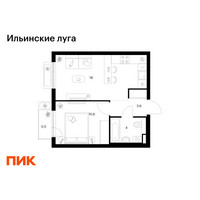 Планировка однокомнатной(квартира) площадью 36.7 квадратных метров в “ЖК Ильинские луга”