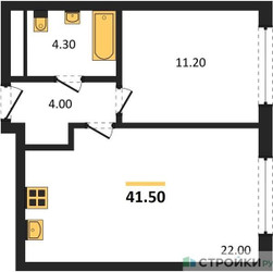 Планировка однокомнатной(квартира) площадью 41.5 квадратных метров в ЖК “ЖК Сиреневый парк”