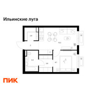 Планировка однокомнатной(квартира) площадью 37.2 квадратных метров в “ЖК Ильинские луга”
