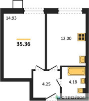 Планировка однокомнатной(квартира) площадью 35.36 квадратных метров в “ЖК Бархат”