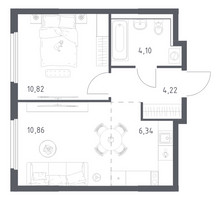 Планировка однокомнатной(квартира) площадью 36.34 квадратных метров в “ЖК Пригород Лесное”