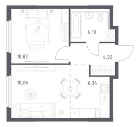 Планировка однокомнатной(квартира) площадью 36.34 квадратных метров в ЖК “ЖК Пригород Лесное”