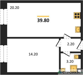 Планировка однокомнатной(квартира) площадью 39.8 квадратных метров в ЖК “ЖК ЗИЛАРТ”