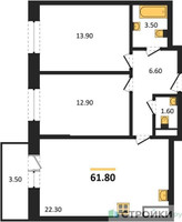 Планировка двухкомнатной(квартира) площадью 63.6 квадратных метров в “ЖК Одинцовские кварталы”