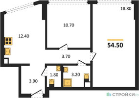 Планировка двухкомнатной(квартира) площадью 54.5 квадратных метров в “ЖК А22”