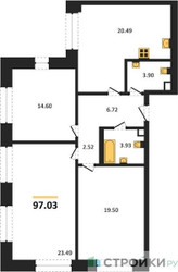 Планировка трехкомнатной(квартира) площадью 97.03 квадратных метров в ЖК “ЖК Sezar City (Сезар Сити)”
