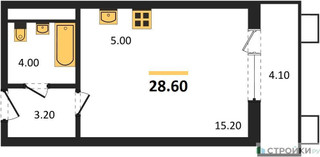 Планировка студии(квартира) площадью 28.9 квадратных метров в “ЖК Пироговская Ривьера”