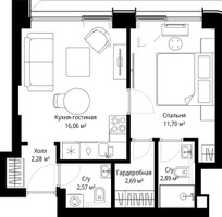 Планировка однокомнатной(квартира) площадью 38.19 квадратных метров в “ЖК Сити Бэй”