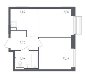 Планировка однокомнатной(квартира) площадью 34.76 квадратных метров в ЖК “ЖК Рублевский Квартал”