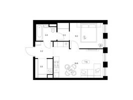 Планировка однокомнатной(квартира) площадью 38.5 квадратных метров в “ЖК Москворечье”