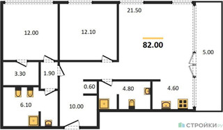 Планировка двухкомнатной(квартира) площадью 82.8 квадратных метров в “ЖК SHIFT (Шифт)”