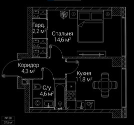 Планировка однокомнатной(квартира) площадью 37.5 квадратных метров в ЖК “ЖК СЕЗАР БУДУЩЕЕ”