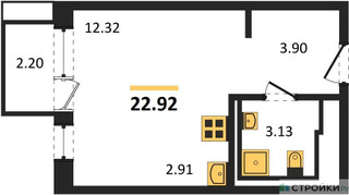 Планировка студии(квартира) площадью 22.92 квадратных метров в “ЖК Молжаниново”