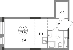 Планировка студии(квартира) площадью 27.6 квадратных метров в “ЖК Первый Московский”