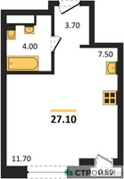Планировка студии(квартира) площадью 27.1 квадратных метров в “ЖК Новая Щербинка”