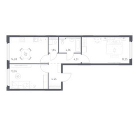 Планировка двухкомнатной(квартира) площадью 60.03 квадратных метров в ЖК “ЖК Космический Квартал”