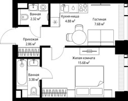 Планировка однокомнатной(квартира) площадью 36.8 квадратных метров в “ЖК Веер”
