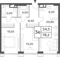 Планировка трехкомнатной(квартира) площадью 78.2 квадратных метров в “ЖК Will Towers (Вилл Тауэрс)”
