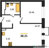 Планировка однокомнатной(квартира) площадью 38.21 квадратных метров в “ЖК Новое Видное”