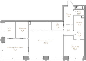Планировка двухкомнатной(квартира) площадью 101.1 квадратных метров в “ЖК Коллекция Лужники”