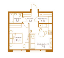 Планировка однокомнатной(квартира) площадью 45.5 квадратных метров в “ЖК Champine (Шампайн)”