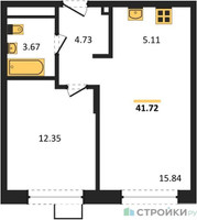Планировка однокомнатной(квартира) площадью 42.1 квадратных метров в “ЖК Новоград Павлино”