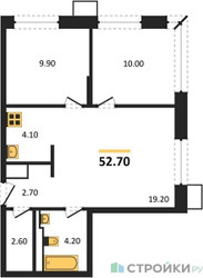 Планировка двухкомнатной(квартира) площадью 52.7 квадратных метров в ЖК “ЖК Верейская 41”